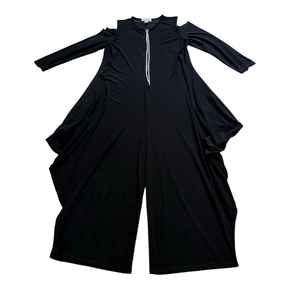 Joseph Ribkoff Harem Drape Cold Shoulder Zip Jumpsuit Stretch - Size 14 - Picture 4 of 15